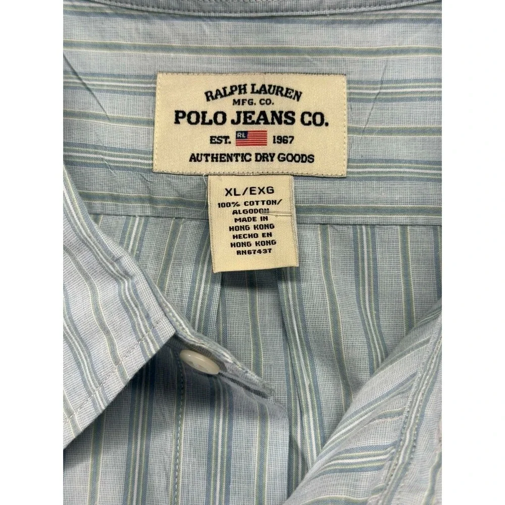 Vintage Ralph Lauren Polo Jeans‎ Men Dress Shirt Striped Green Size XL